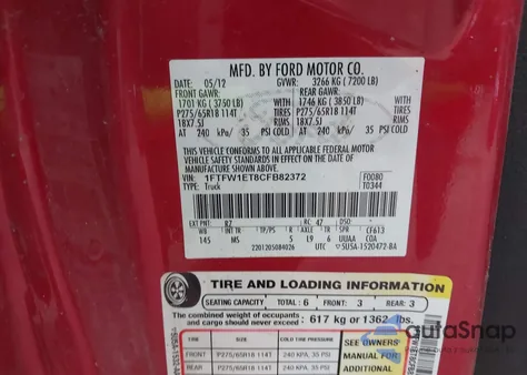 2012 Ford F-150 Xlt z USA, uszkodzony, nr VIN 1FTFW1ET8CFB82372